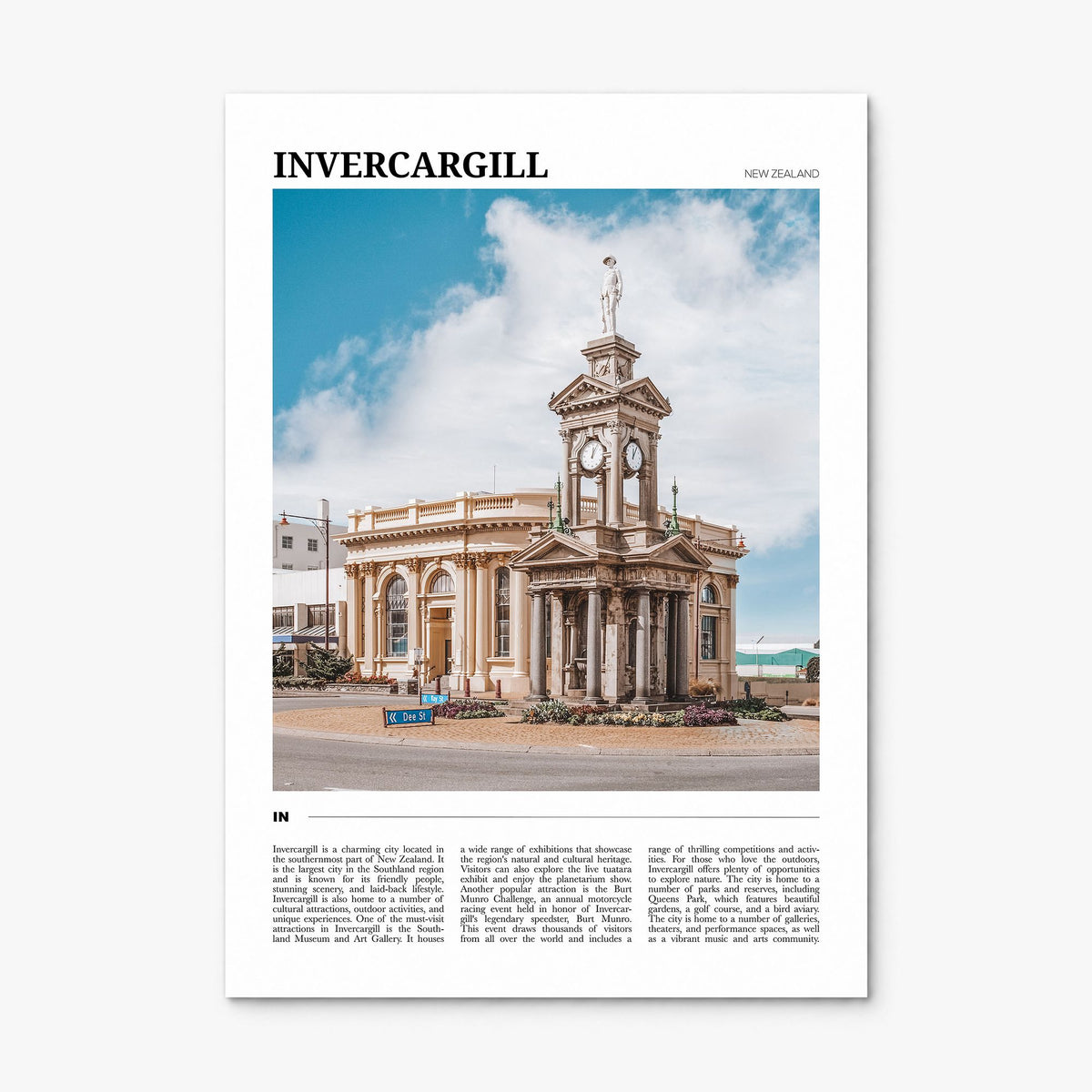 Invercargill Travel Poster, print only (unframed)