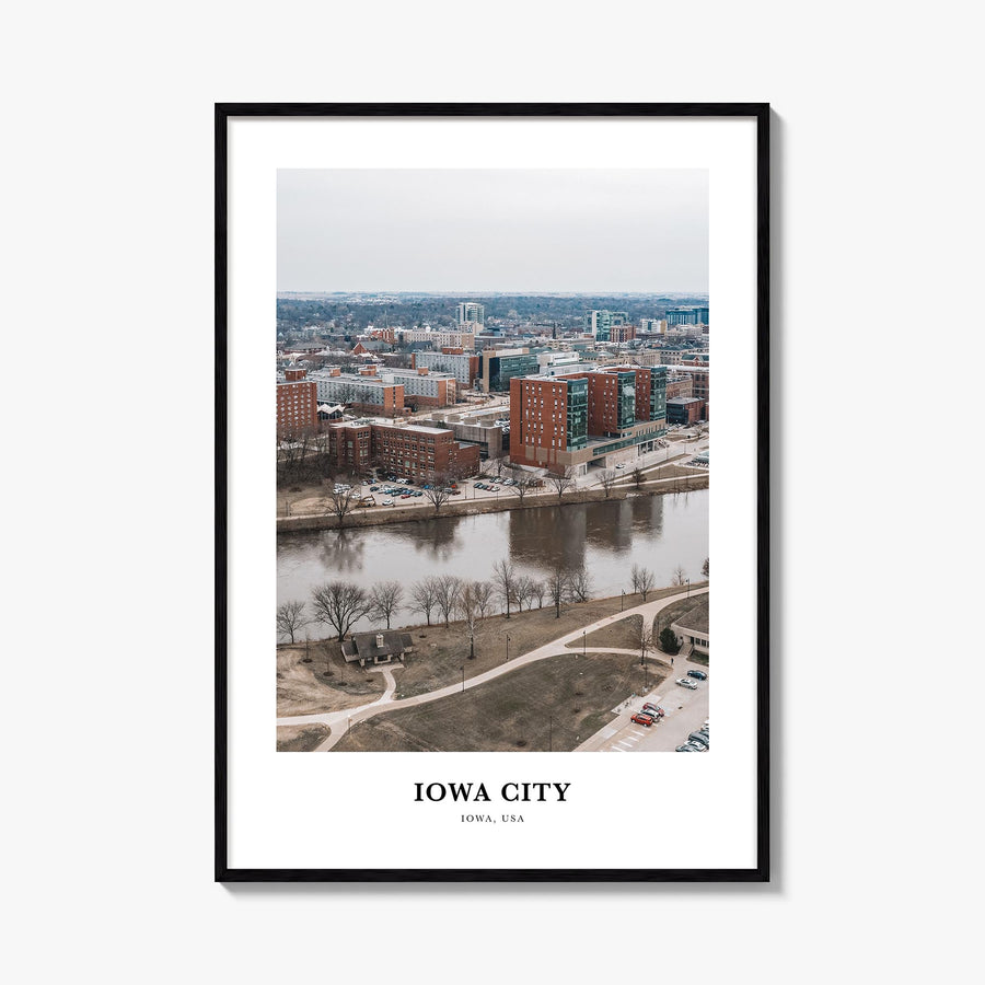 Iowa City colorful classic poster of Iowa, USA – vertical wall art, unframed print shown in interior mockup