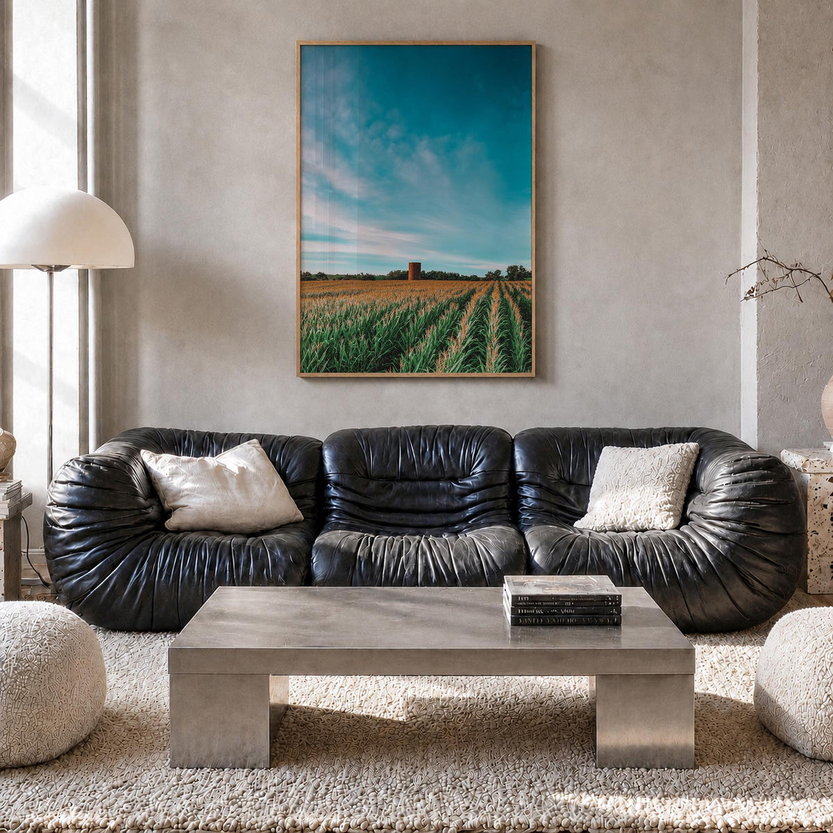 Iowa colorful photo poster of United States – vertical wall art in natural wood frame, hanging on wall