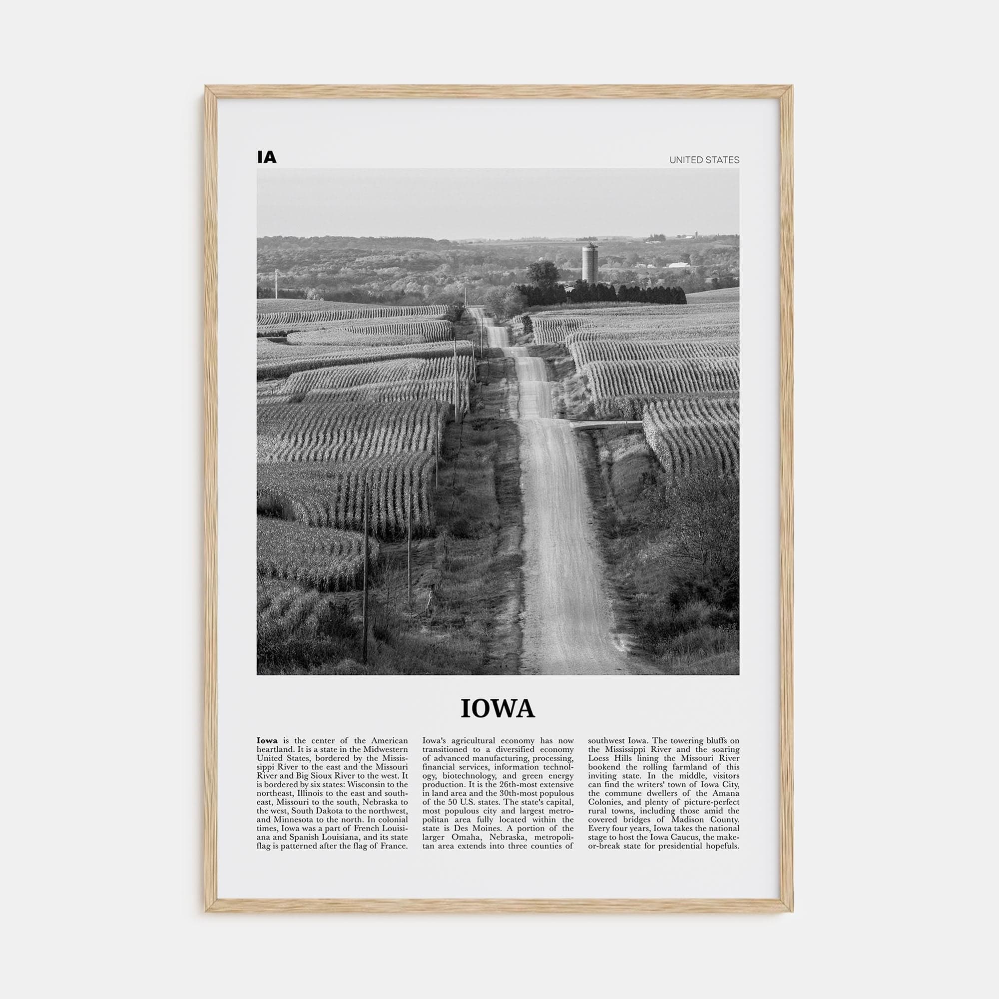 Iowa No 1 Poster Natural Wood / 8x12 in Nbourhood Travel B&W Poster