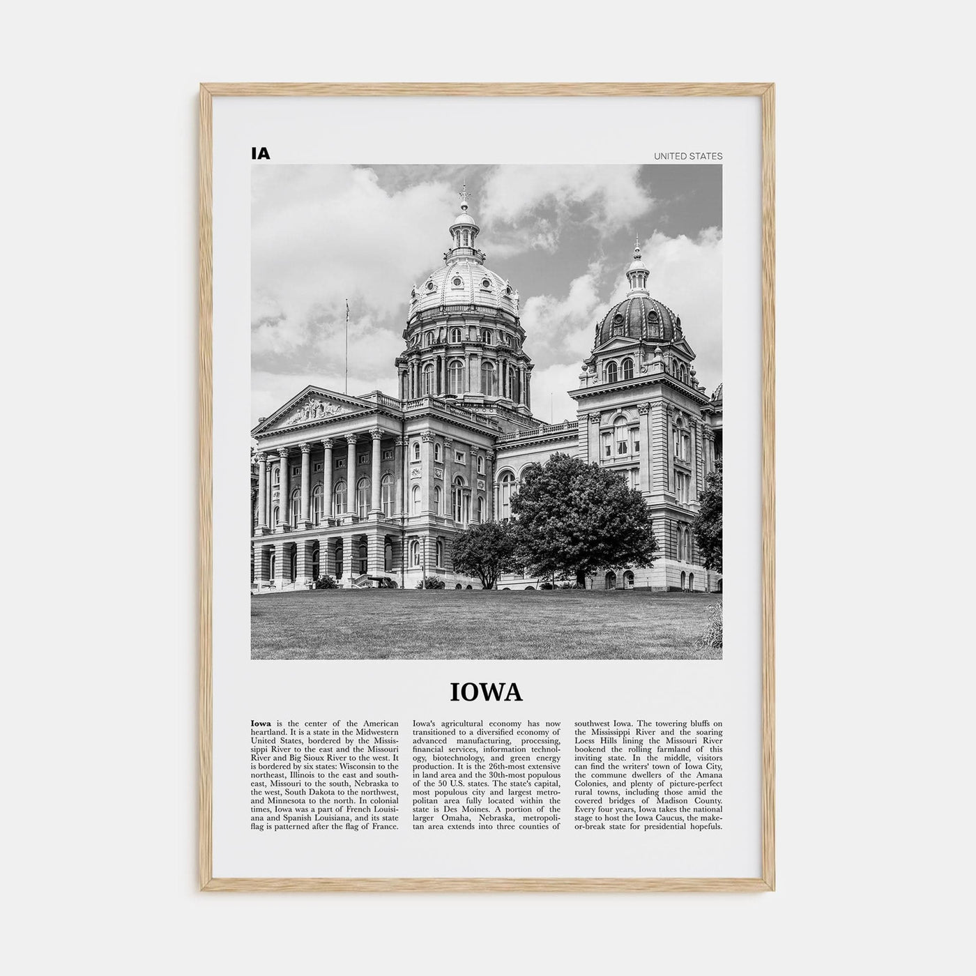 Iowa No 2 Poster Natural Wood / 8x12 in Nbourhood Travel B&W Poster