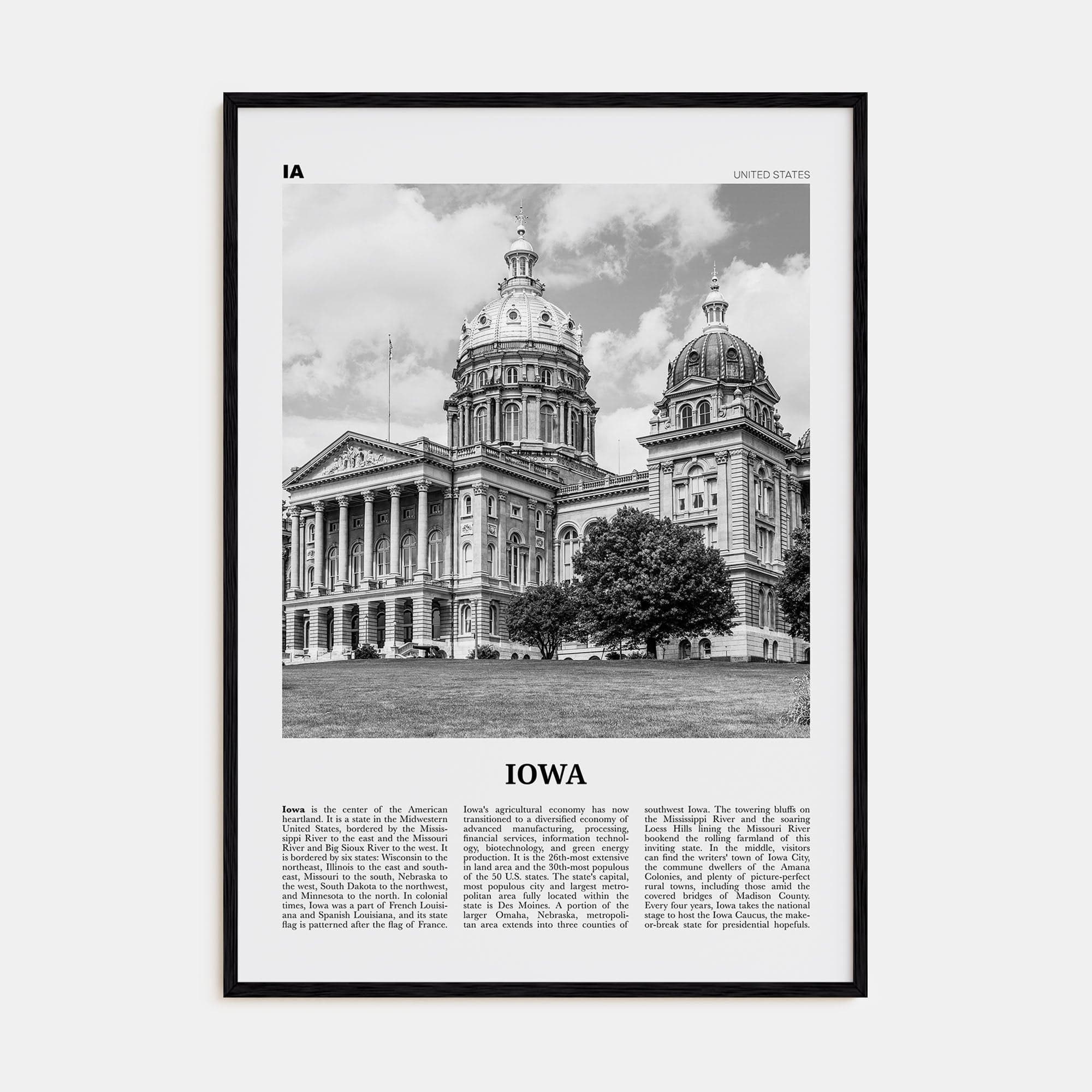 Iowa No 2 Poster Black Wood / 8x12 in Nbourhood Travel B&W Poster