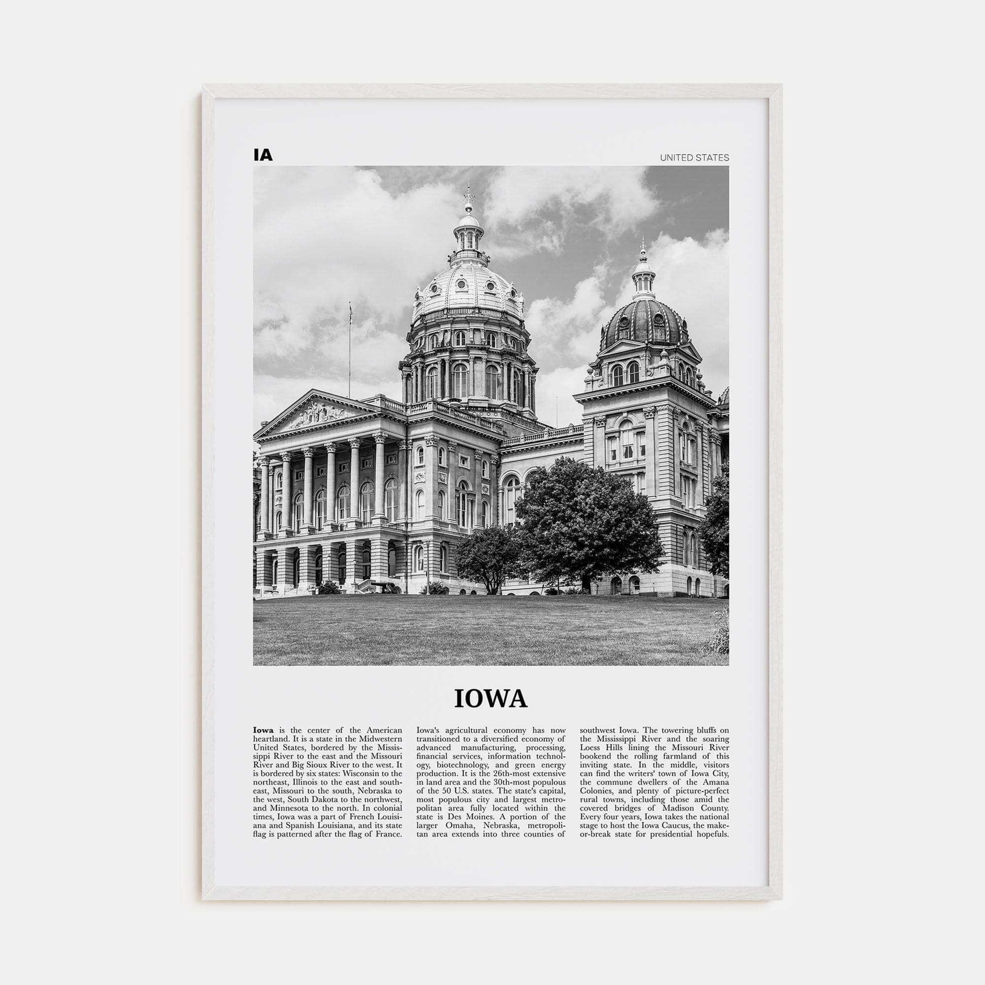 Iowa No 2 Poster White Wood / 8x12 in Nbourhood Travel B&W Poster