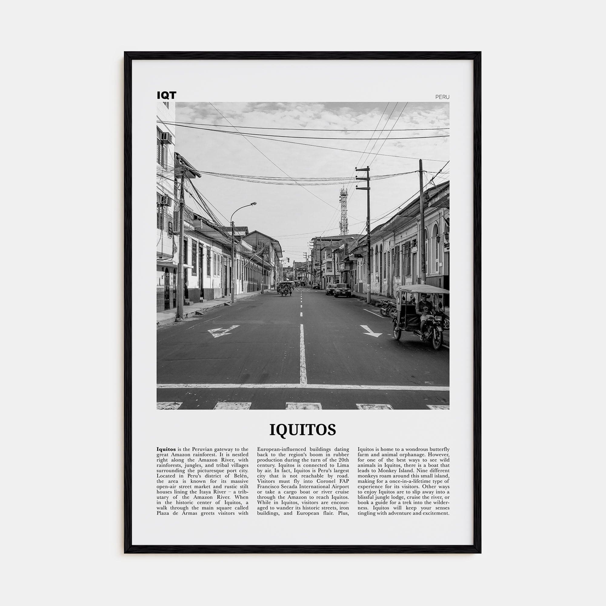 Iquitos Poster Black Wood / 8x12 in Nbourhood Travel B&W Poster