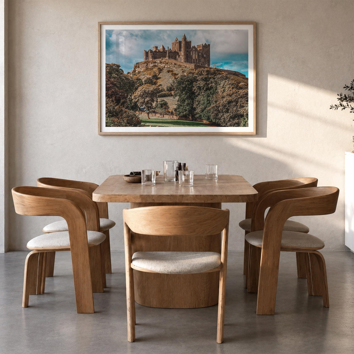 Ireland colorful photo poster of Europe – horizontal wall art in natural wood frame with white border, hanging on wall