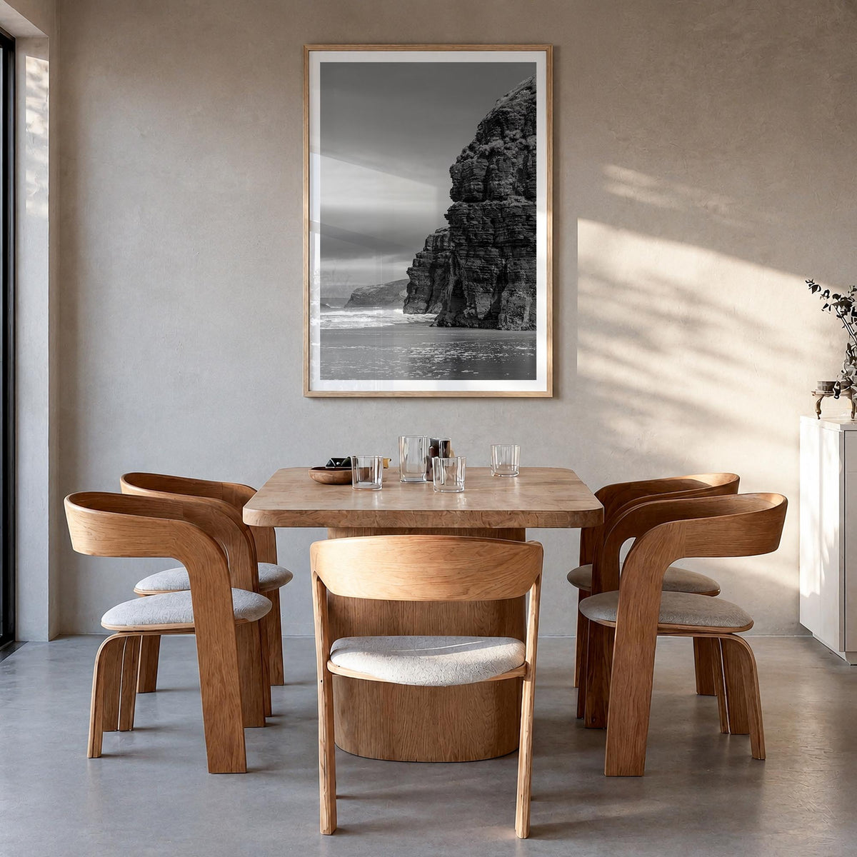 Ireland no. 1 black & white photo poster of Europe – vertical wall art in natural wood frame with white border, hanging on wa