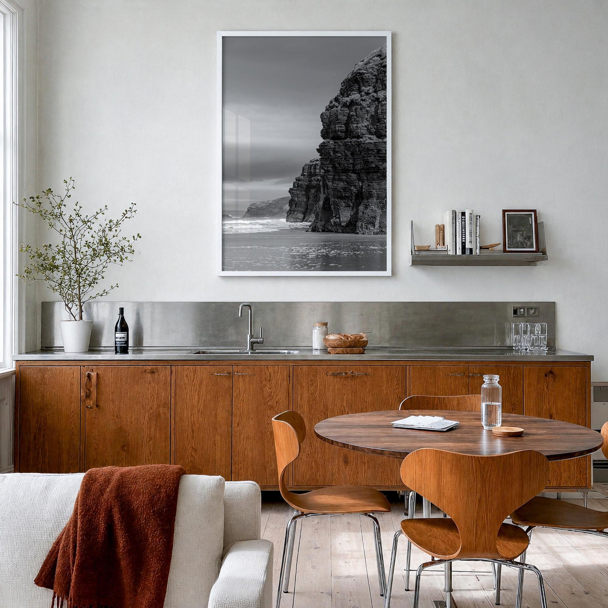 Ireland no. 1 black & white photo poster of Europe – vertical wall art in white wood frame, hanging on wall