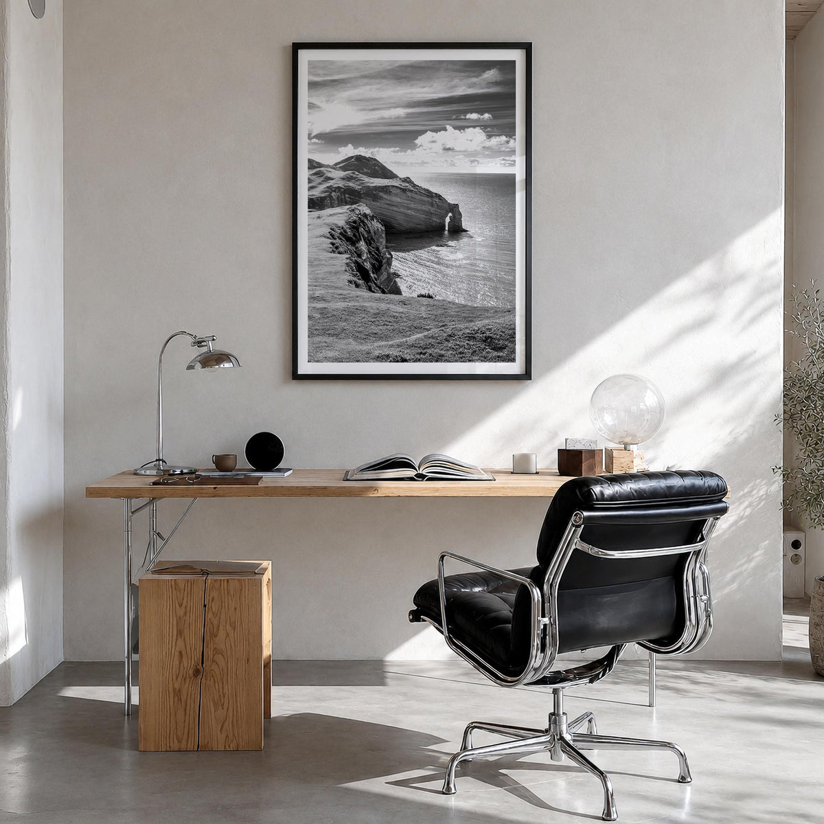 Ireland no. 2 black & white photo poster of Europe – vertical wall art in black wood frame with white border, hanging on wall
