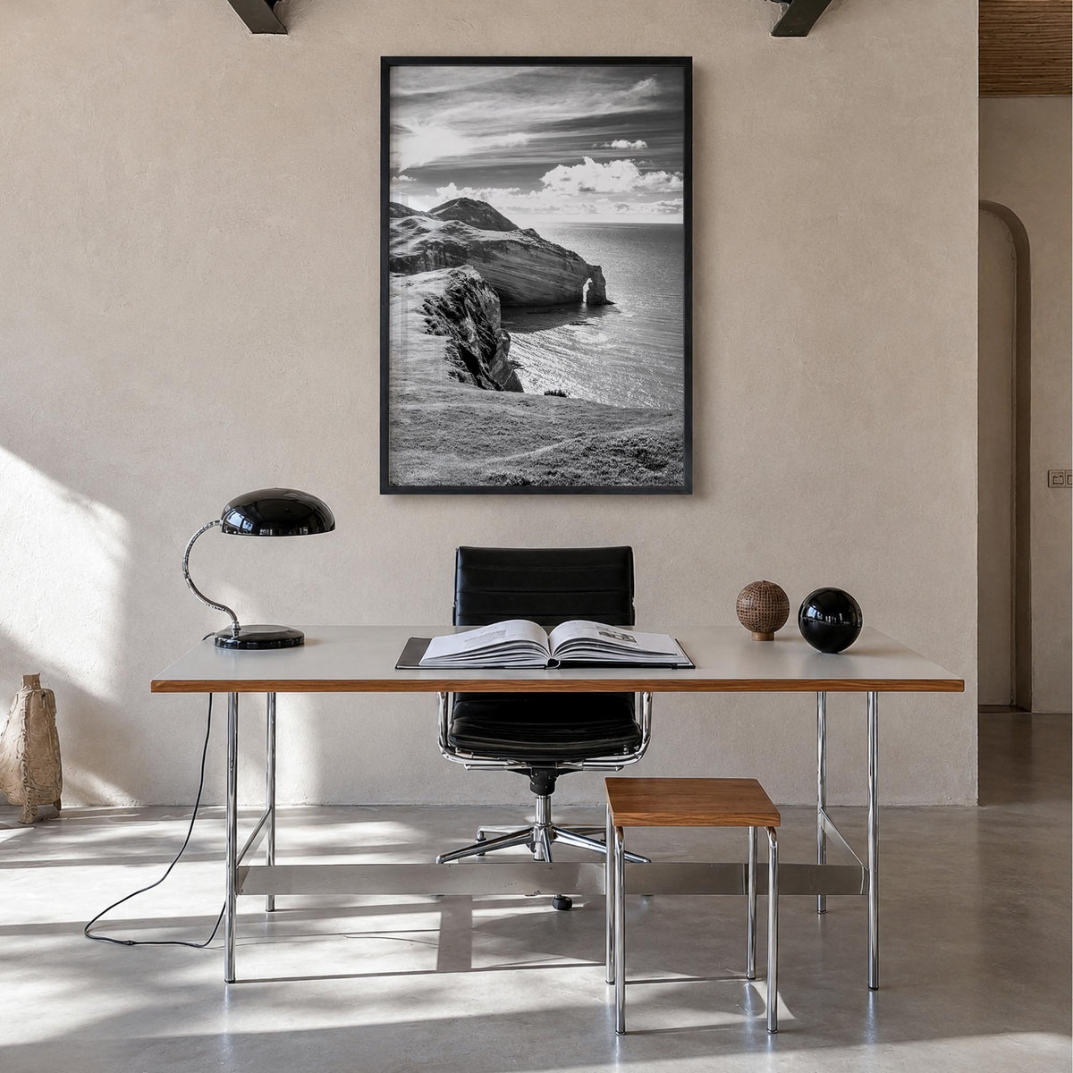 Ireland no. 2 black & white photo poster of Europe – vertical wall art in black wood frame, hanging on wall