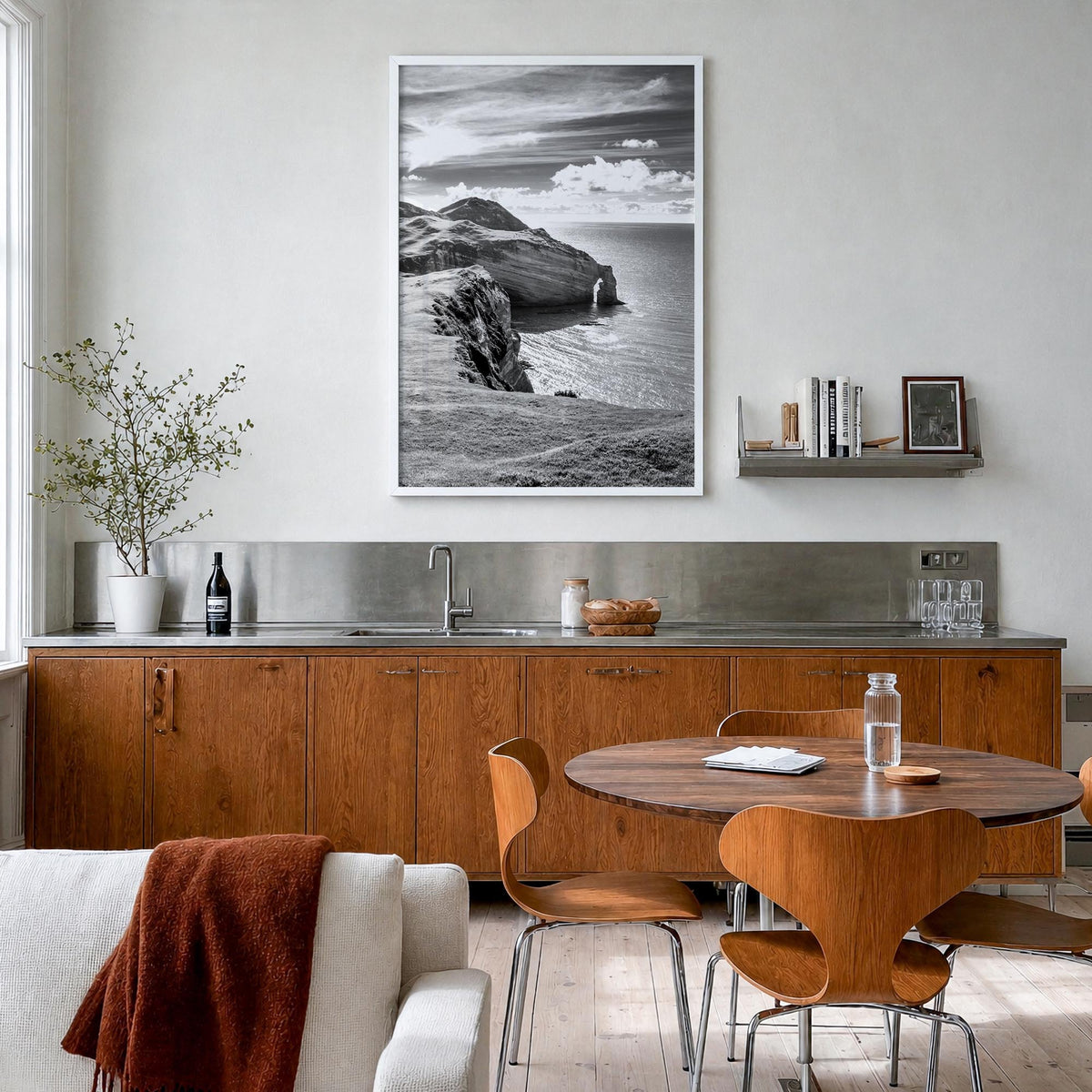 Ireland no. 2 black & white photo poster of Europe – vertical wall art in white wood frame, hanging on wall