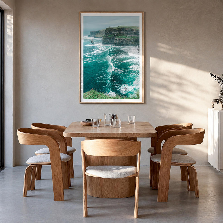 Ireland no. 2 colorful photo poster of Europe – vertical wall art in natural wood frame with white border, hanging on wall
