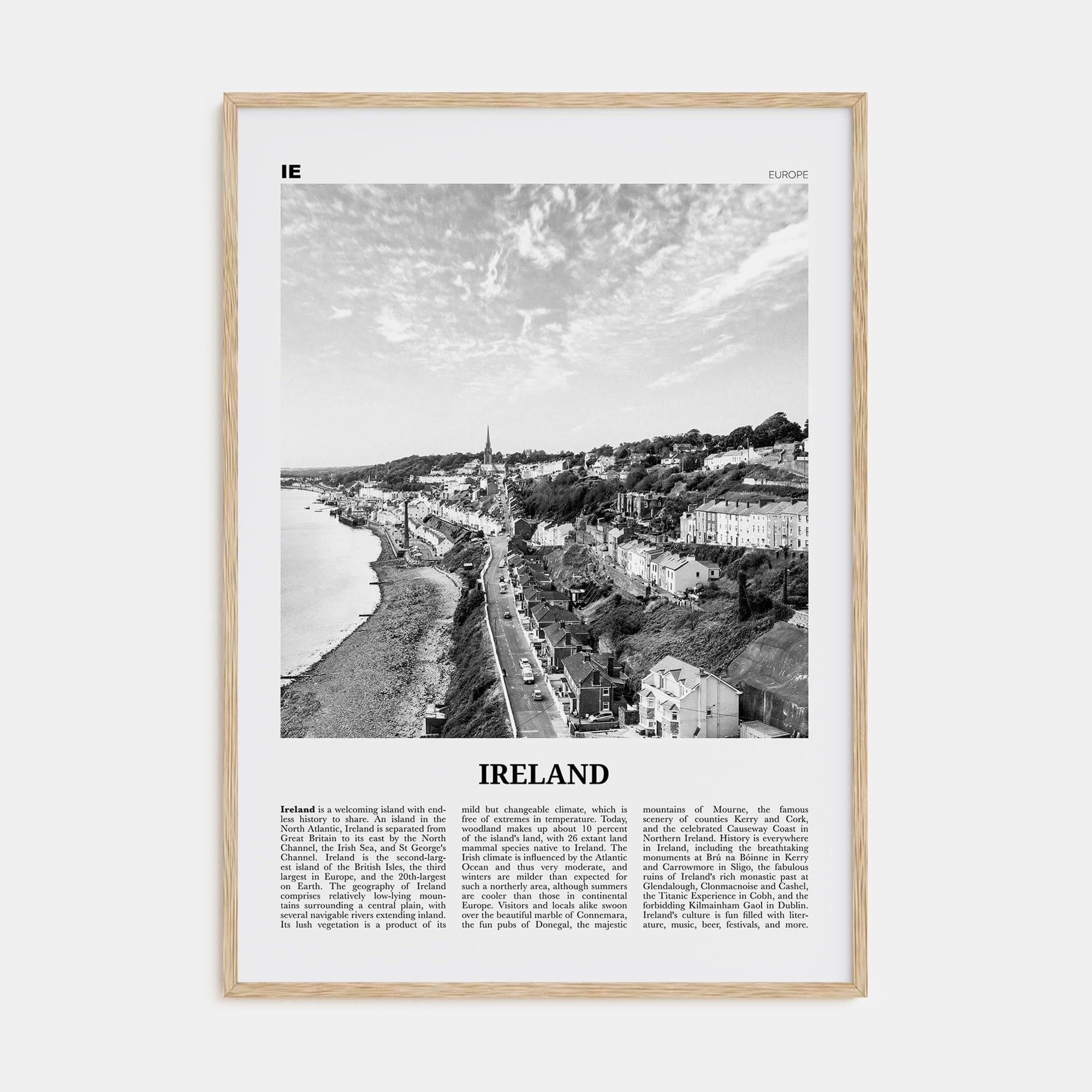 Ireland No 2 Poster Natural Wood / 8x12 in Nbourhood Travel B&W Poster