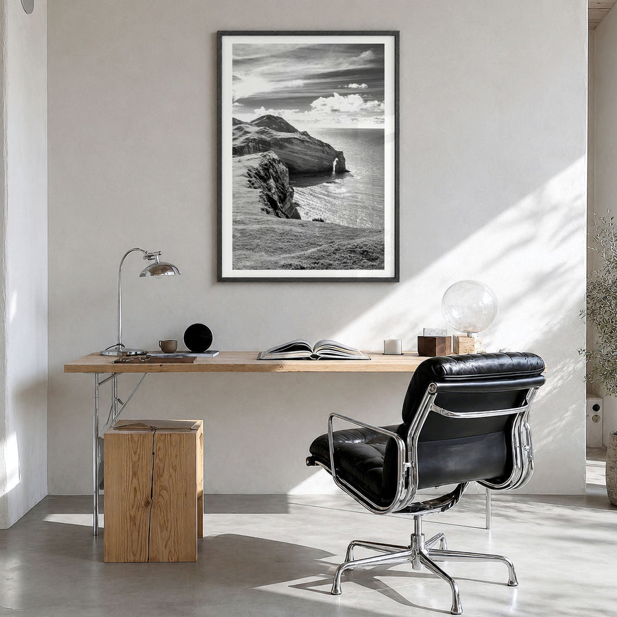 Ireland Photo No 2 Poster in a black wood frame, hanging in a bright home office, white border