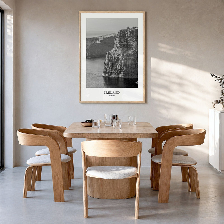 Ireland Classic No 1 Poster in a natural wood frame, hanging in a dining room