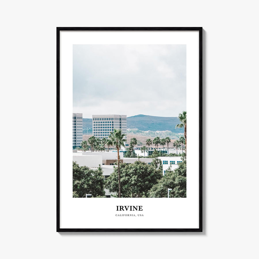 Irvine colorful classic poster of California, USA – vertical wall art, unframed print shown in interior mockup