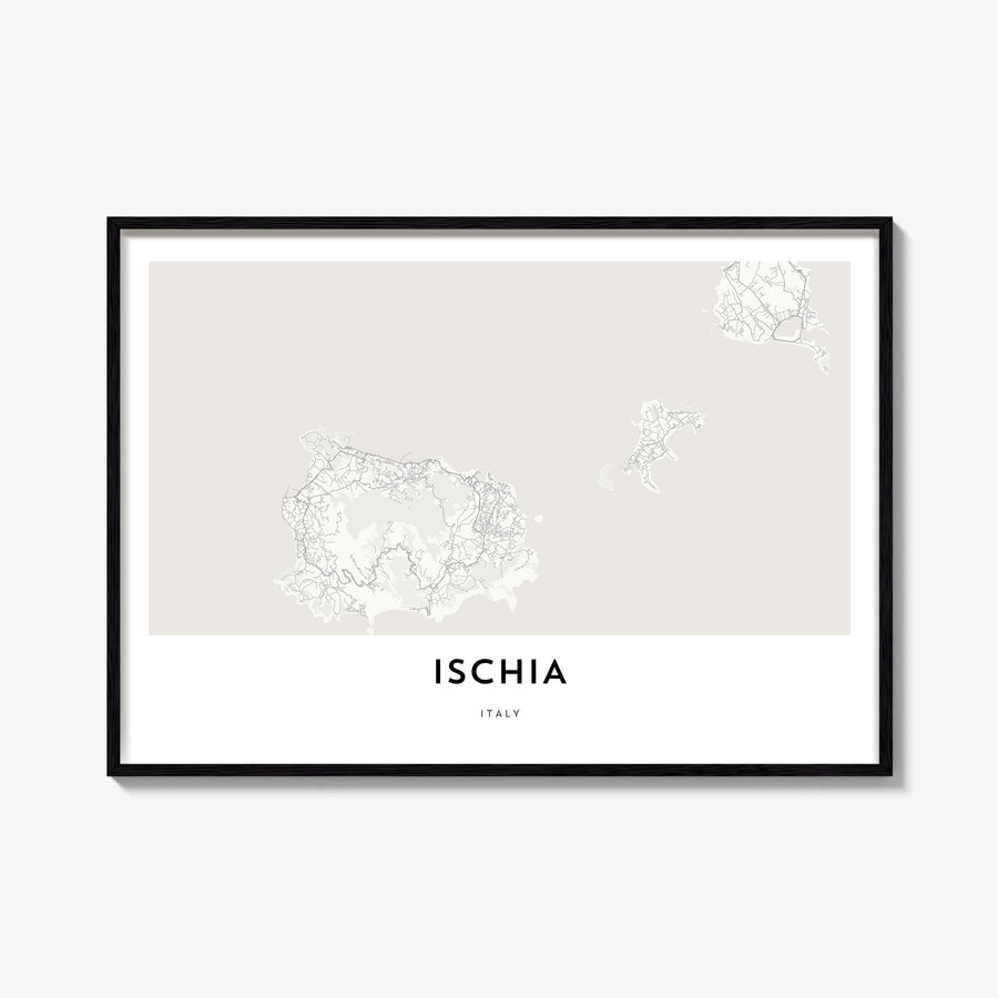 Ischia black & white map poster of Italy – horizontal wall art, unframed print shown in interior mockup