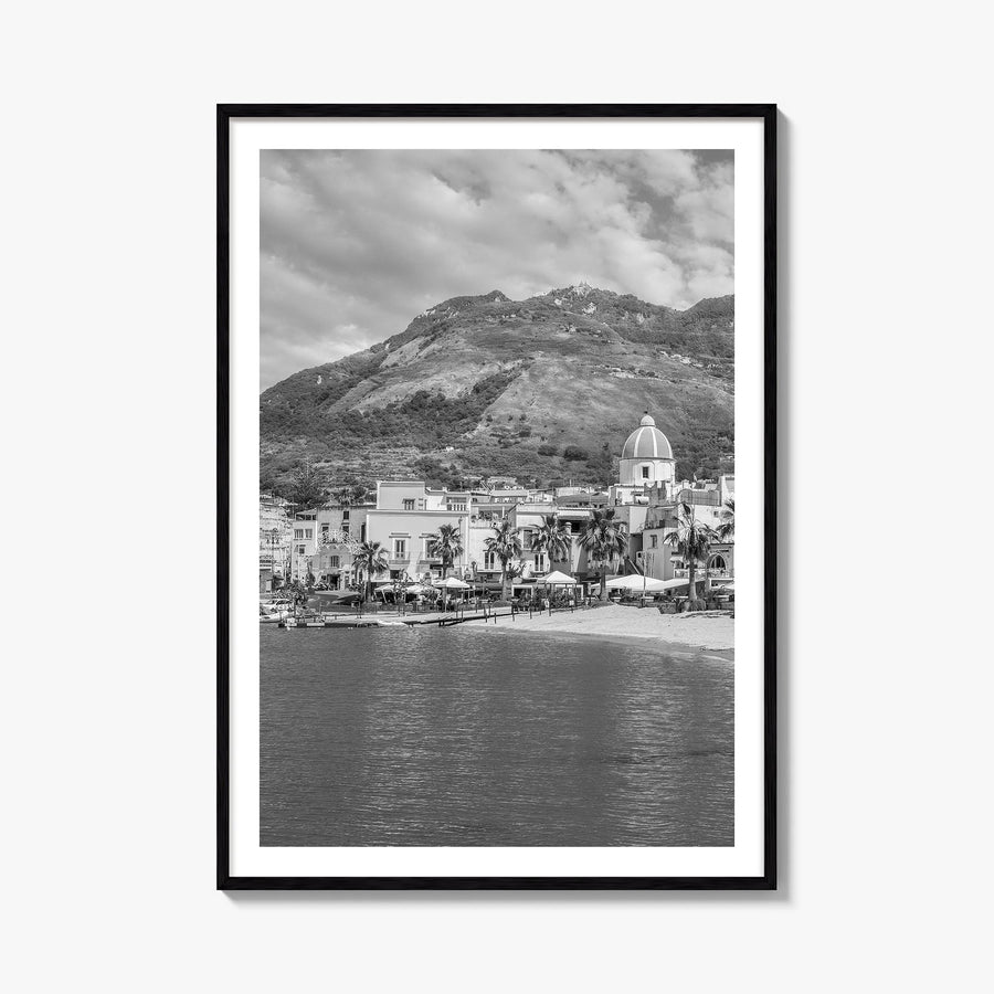 Ischia black & white photo poster of Italy – vertical wall art, unframed print shown in interior mockup