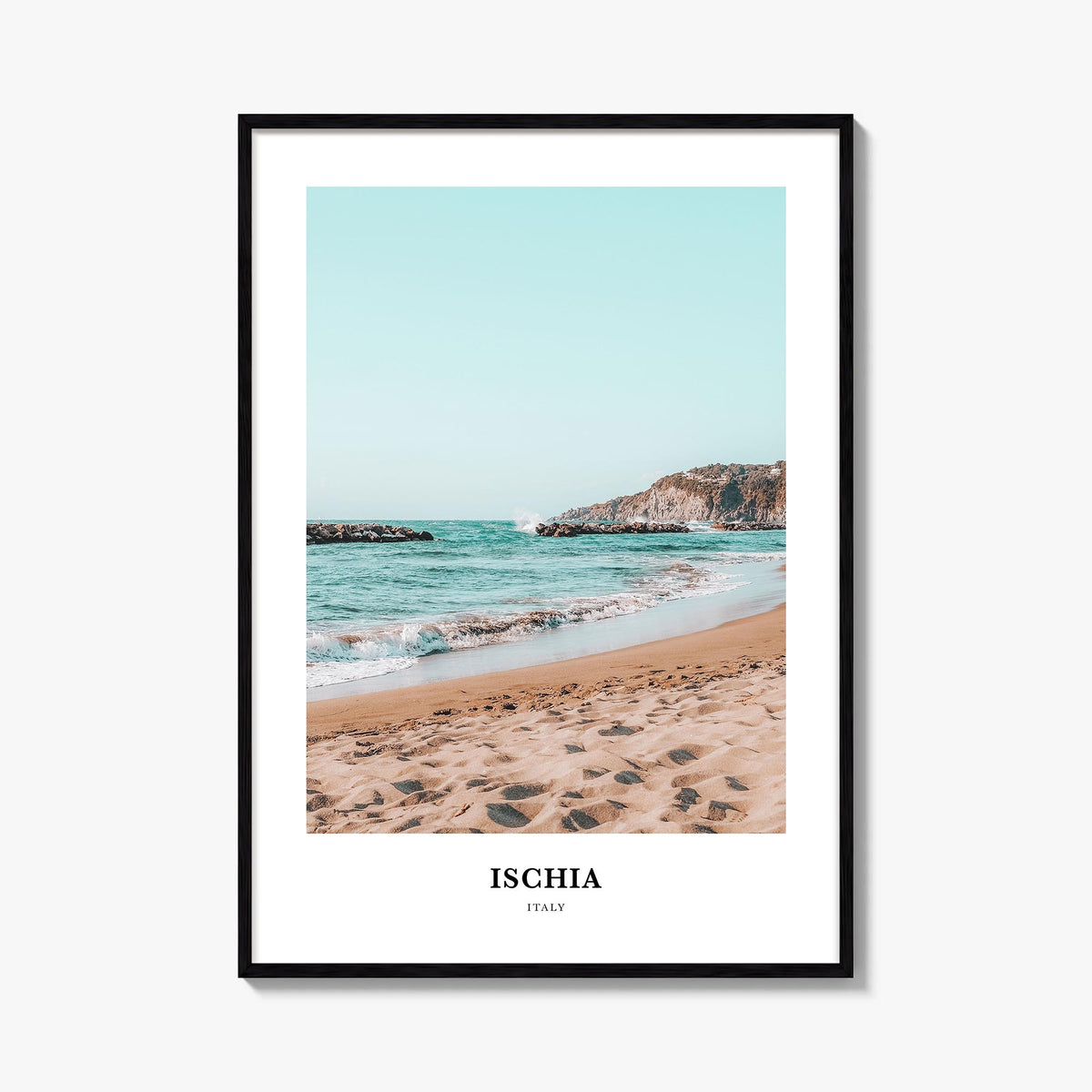 Ischia colorful classic poster of Italy – vertical wall art, unframed print shown in interior mockup