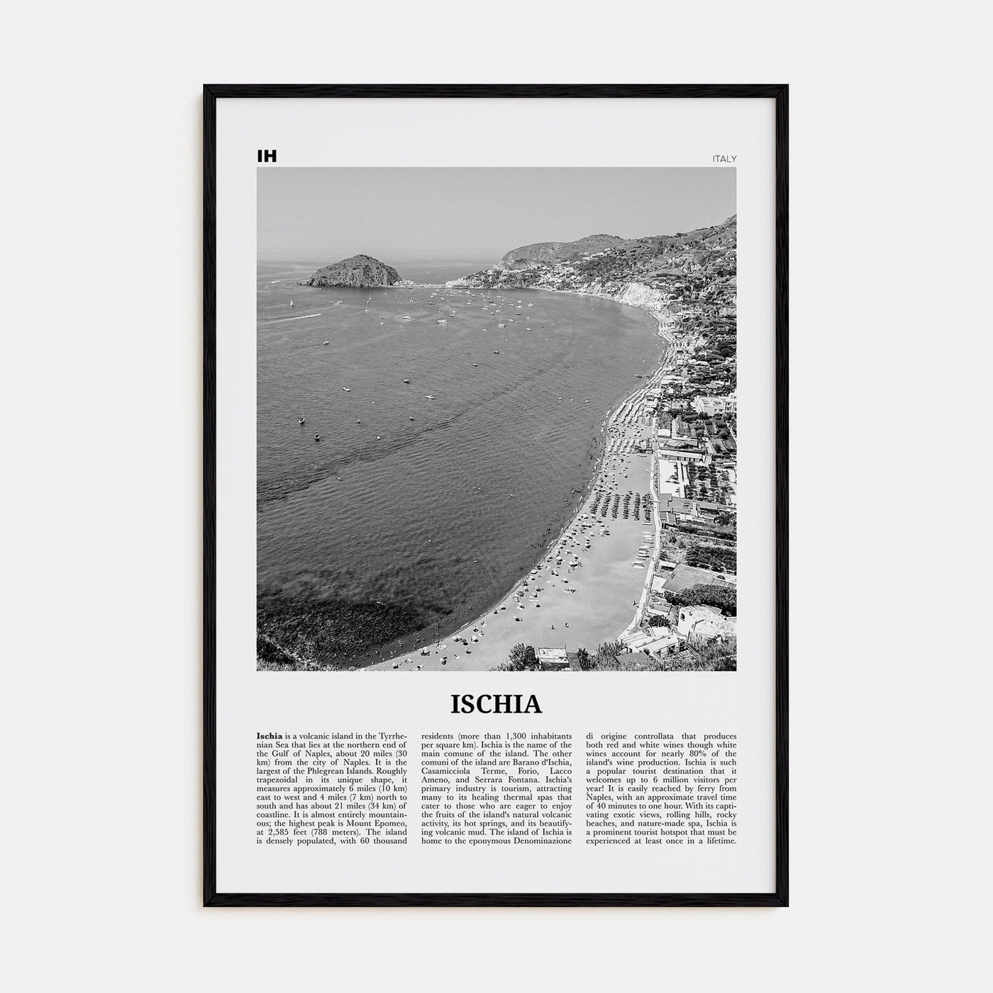 Ischia Poster Black Wood / 8x12 in Nbourhood Travel B&W Poster