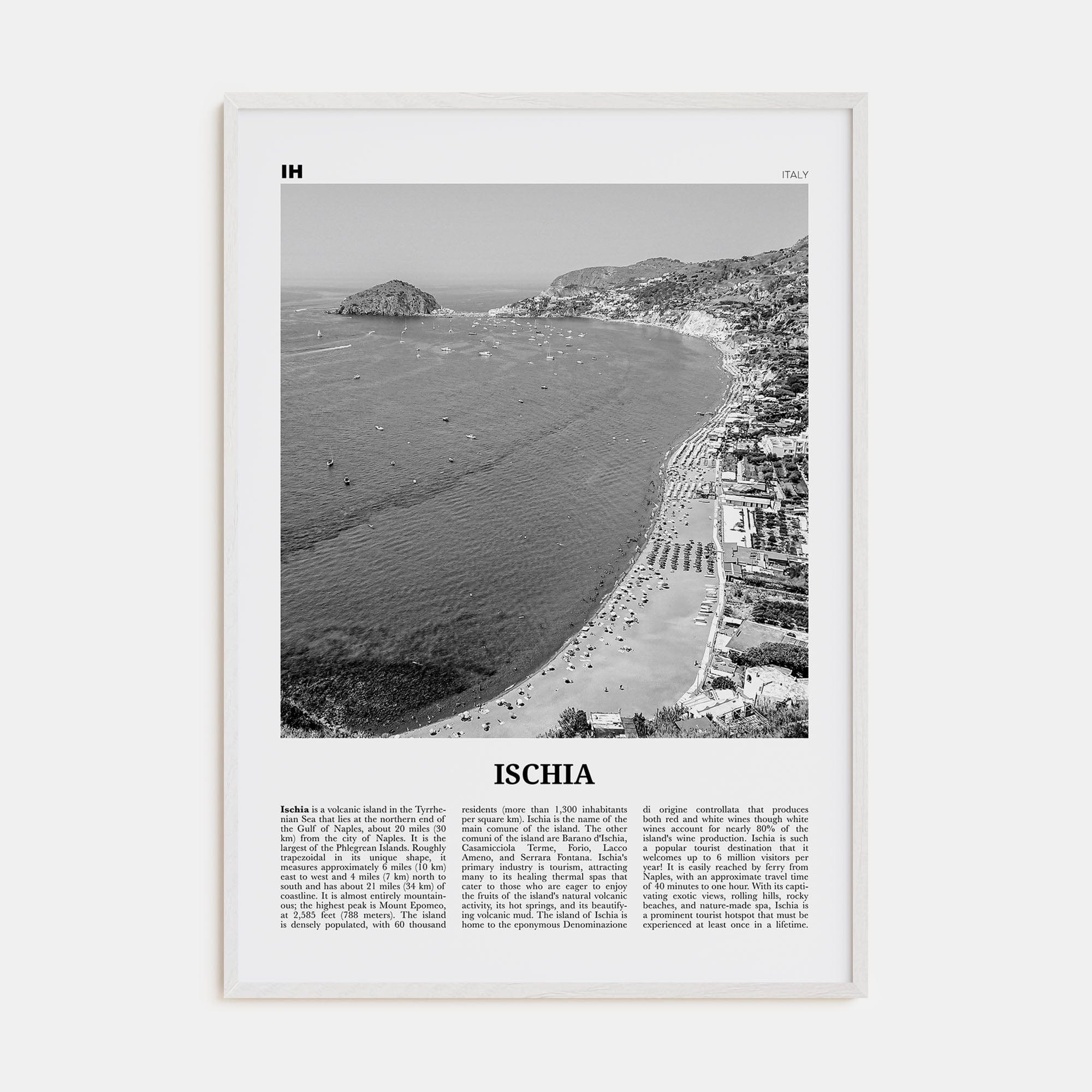 Ischia Poster White Wood / 8x12 in Nbourhood Travel B&W Poster