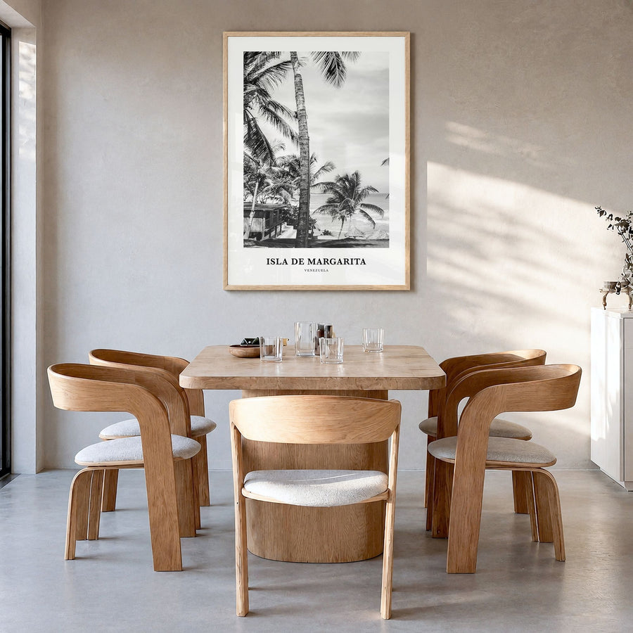 Isla de Margarita Classic Poster in a natural wood frame, hanging in a dining room