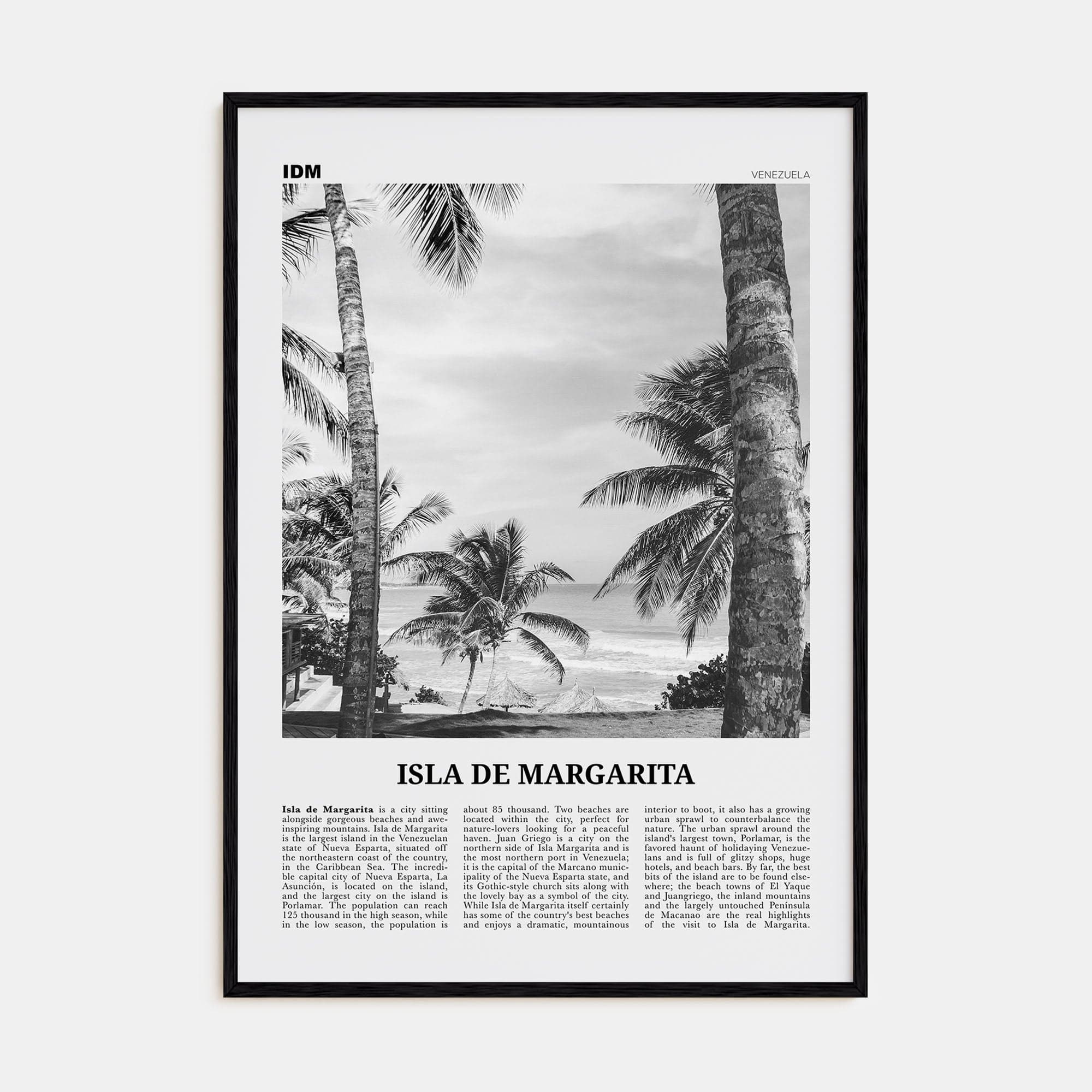 Isla de Margarita Poster Black Wood / 8x12 in Nbourhood Travel B&W Poster