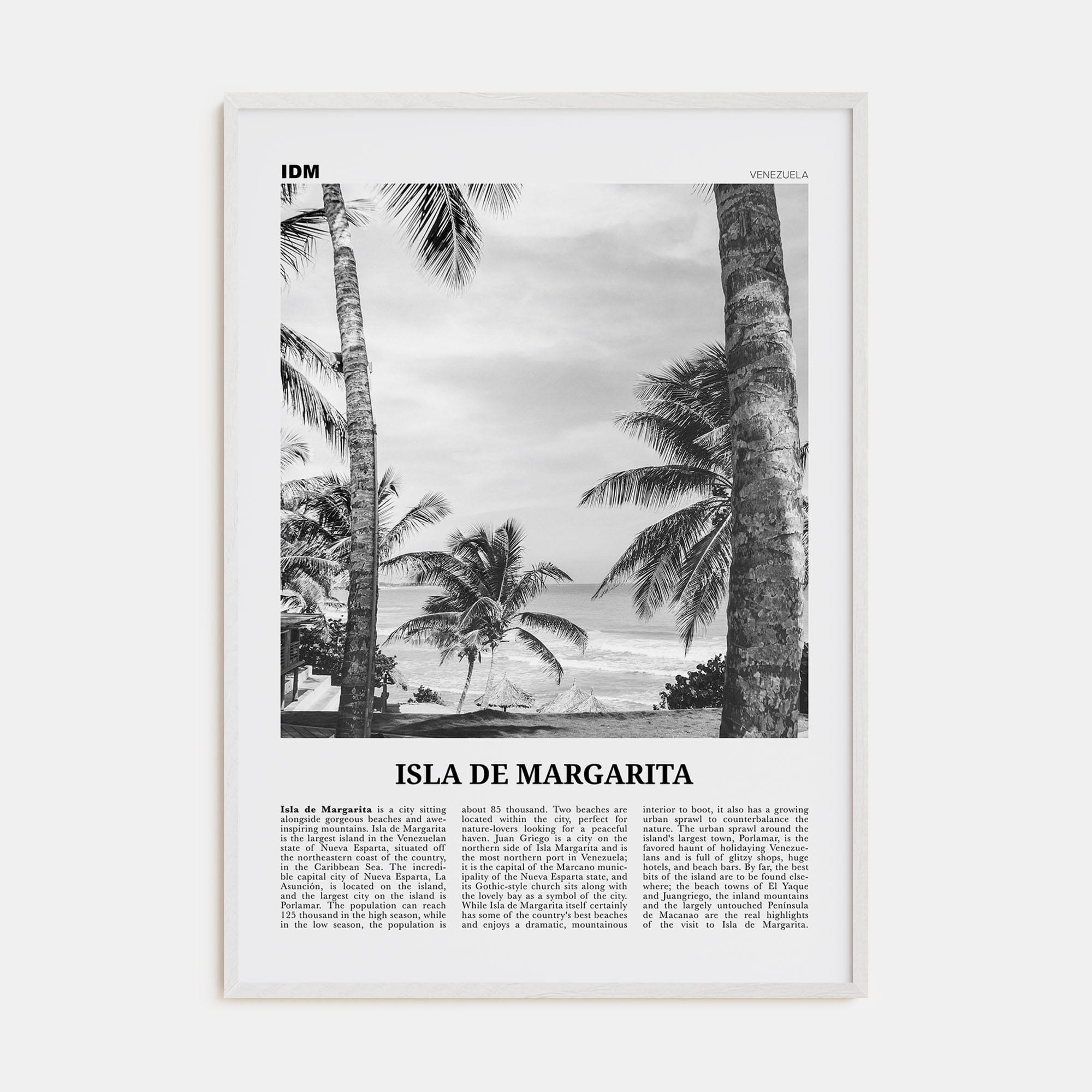 Isla de Margarita Poster White Wood / 8x12 in Nbourhood Travel B&W Poster