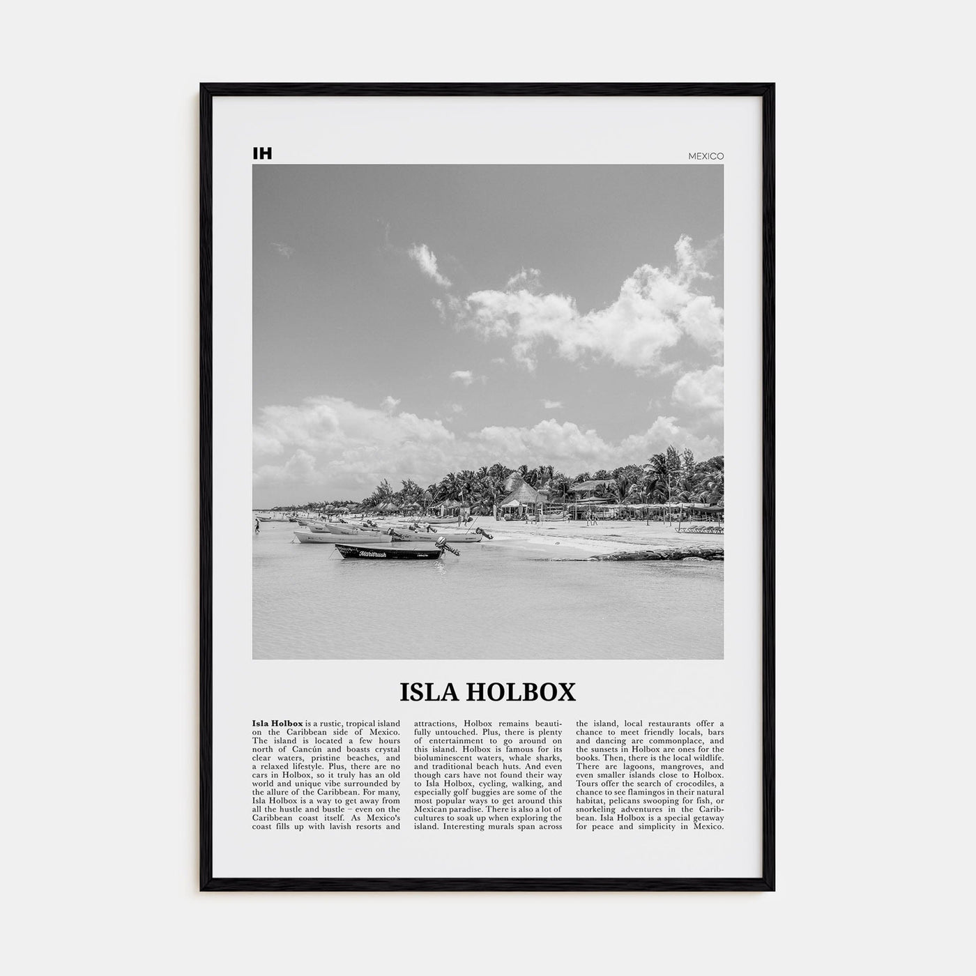 Isla Holbox Poster Black Wood / 8x12 in Nbourhood Travel B&W Poster