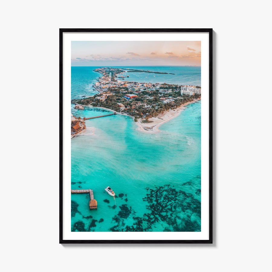 Isla Mujeres colorful photo poster of Mexico – vertical wall art, unframed print shown in interior mockup