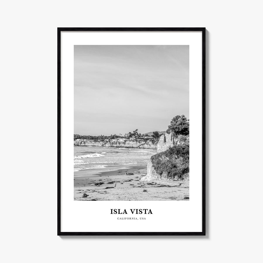 Isla Vista black & white classic poster of California, USA – vertical wall art, unframed print shown in interior mockup