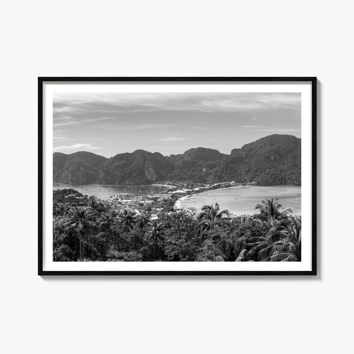 Isla Vista black & white photo poster of California, USA – horizontal wall art, unframed print shown in interior mockup