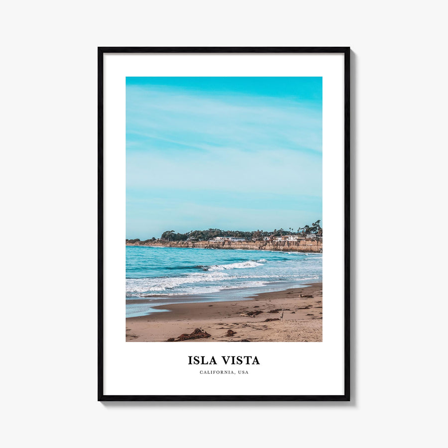 Isla Vista colorful classic poster of California, USA – vertical wall art, unframed print shown in interior mockup