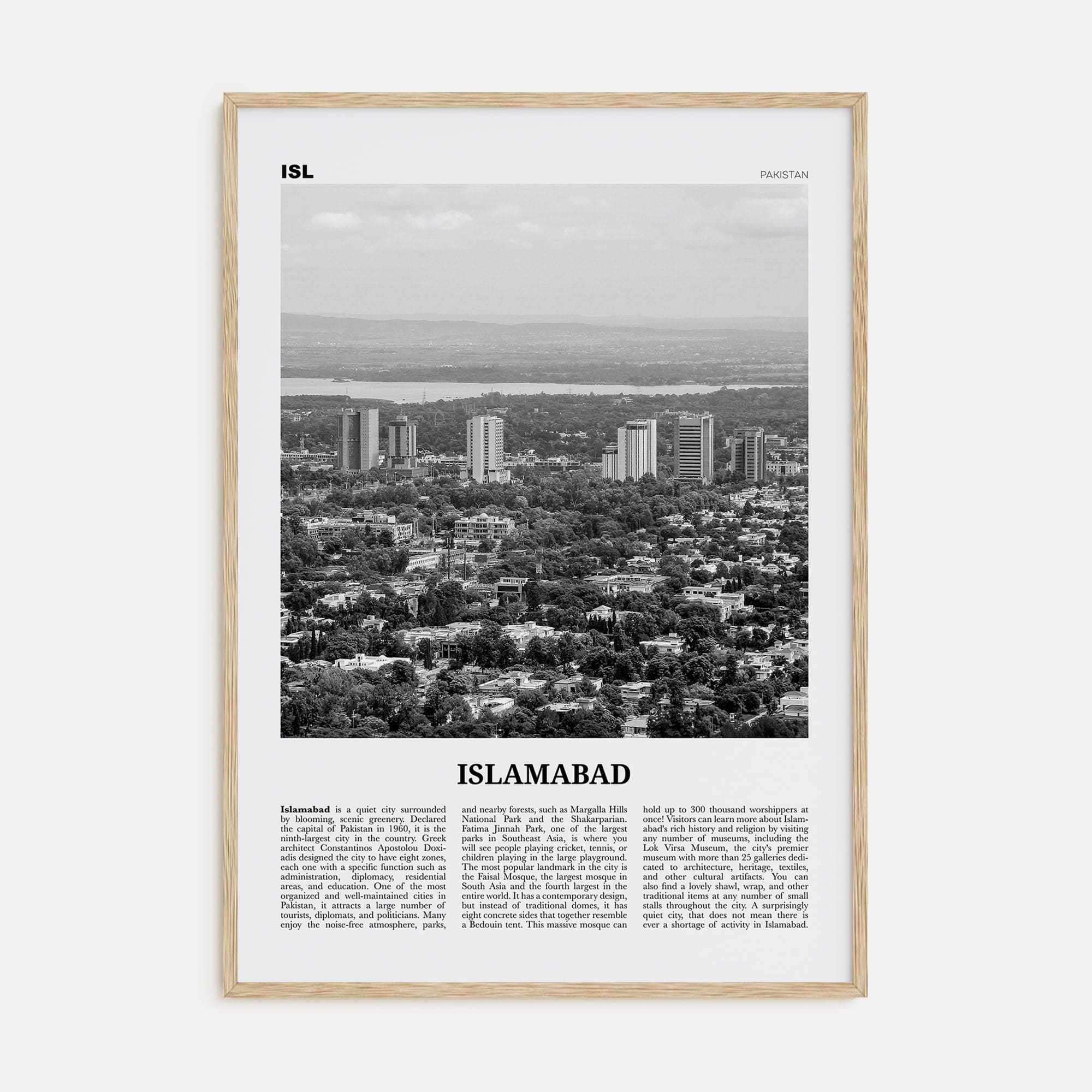 Islamabad Poster Natural Wood / 8x12 in Nbourhood Travel B&W Poster