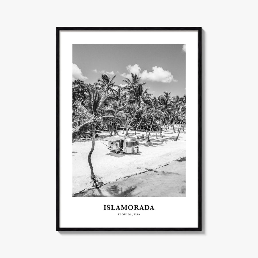 Islamorada black & white classic poster of Florida, USA – vertical wall art, unframed print shown in interior mockup