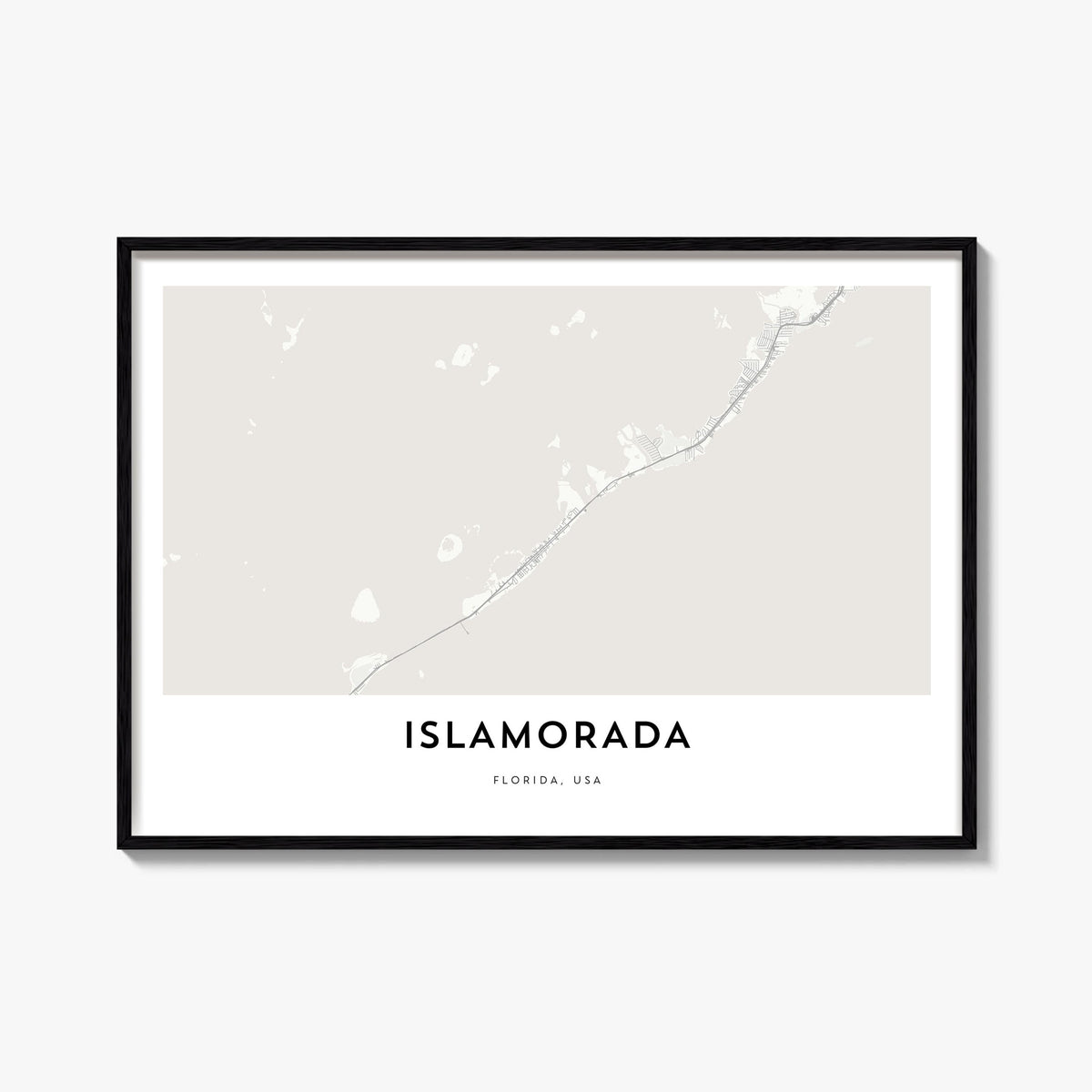 Islamorada black & white map poster of Florida, USA – horizontal wall art, unframed print shown in interior mockup