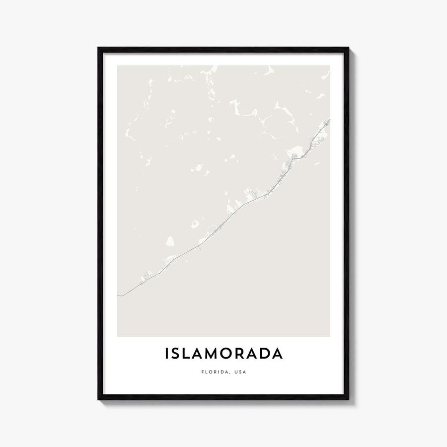Islamorada black & white map poster of Florida, USA – vertical wall art, unframed print shown in interior mockup