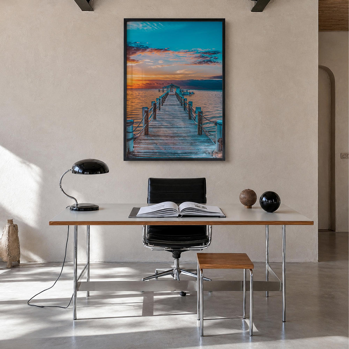 Islamorada colorful photo poster of Florida, USA – vertical wall art in black wood frame, hanging on wall