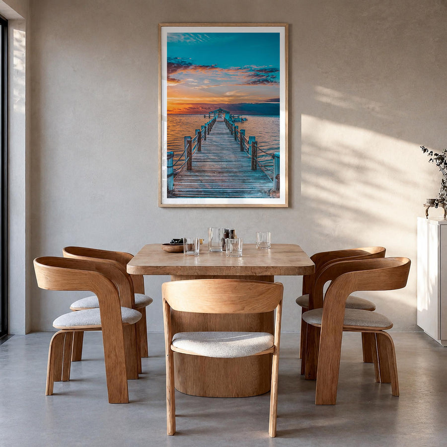 Islamorada colorful photo poster of Florida, USA – vertical wall art in natural wood frame with white border, hanging on wall