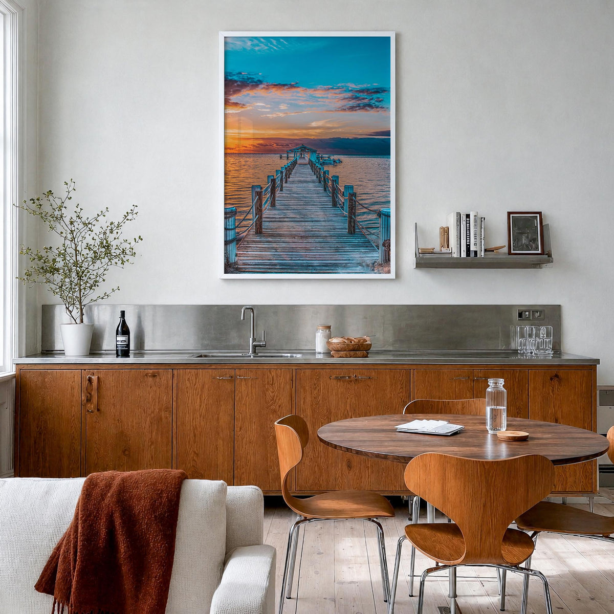 Islamorada colorful photo poster of Florida, USA – vertical wall art in white wood frame, hanging on wall