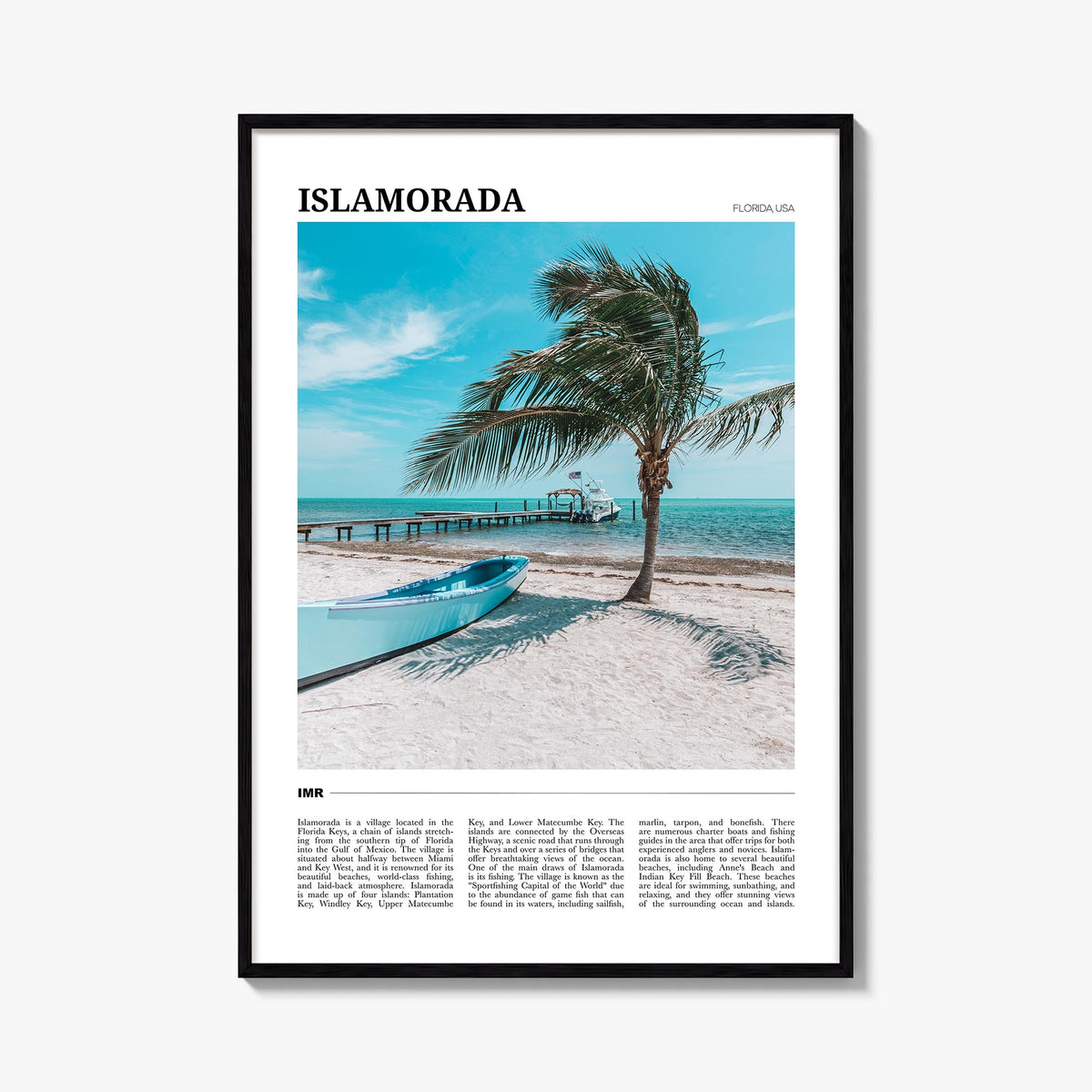 Islamorada colorful travel poster of Florida, USA – vertical wall art, unframed print shown in interior mockup