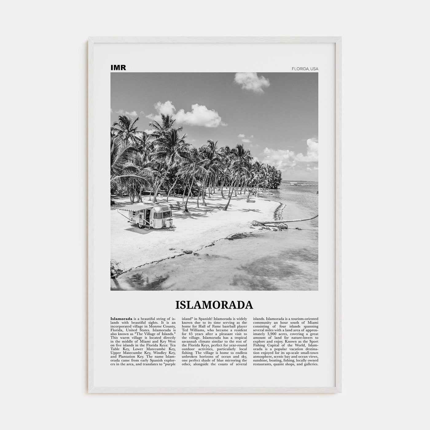 Islamorada Poster White Wood / 8x12 in Nbourhood Travel B&W Poster