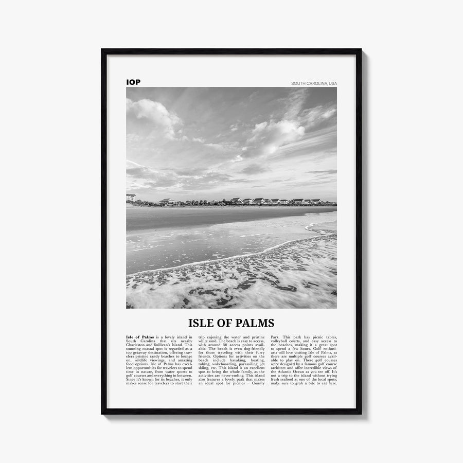 Isle of Palms black & white newspaper poster of South Carolina, USA – vertical wall art, unframed print shown in interior moc