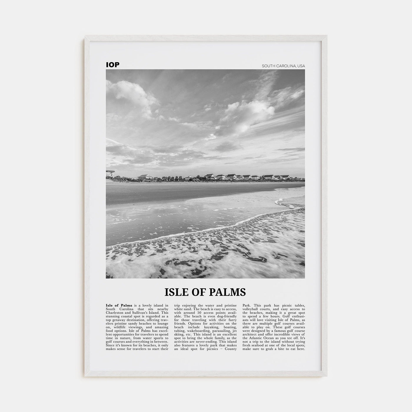 Isle of Palms Poster White Wood / 8x12 in Nbourhood Travel B&W Poster