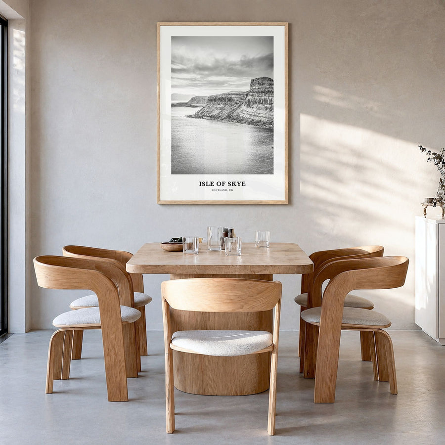 Isle of Skye Classic Poster in a natural wood frame, hanging in a dining room