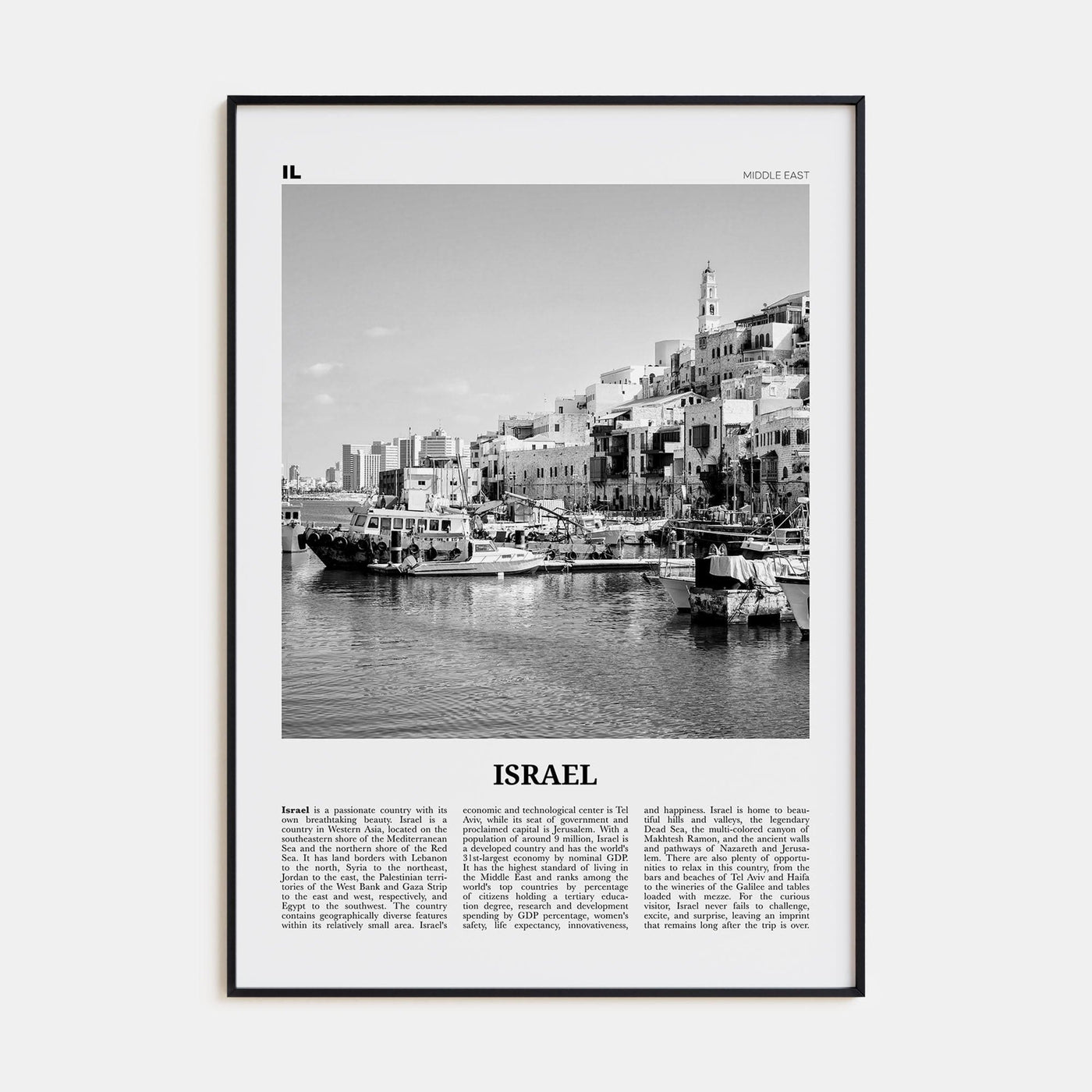 Israel Poster None / 8x12 in Nbourhood Travel B&W Poster