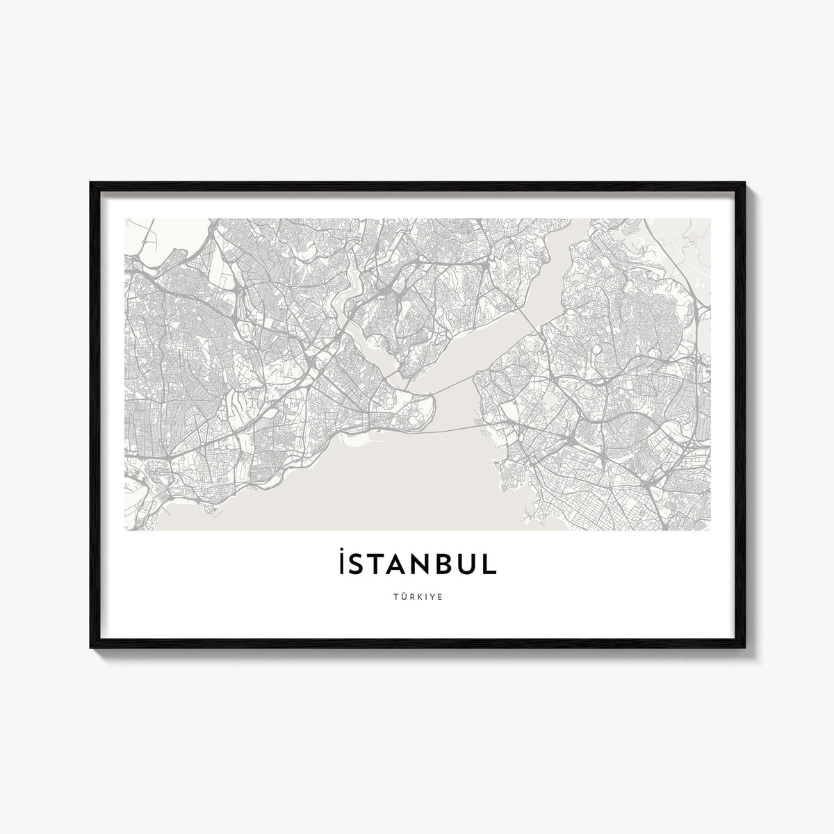 Istanbul black & white map poster of Türkiye – horizontal wall art, unframed print shown in interior mockup