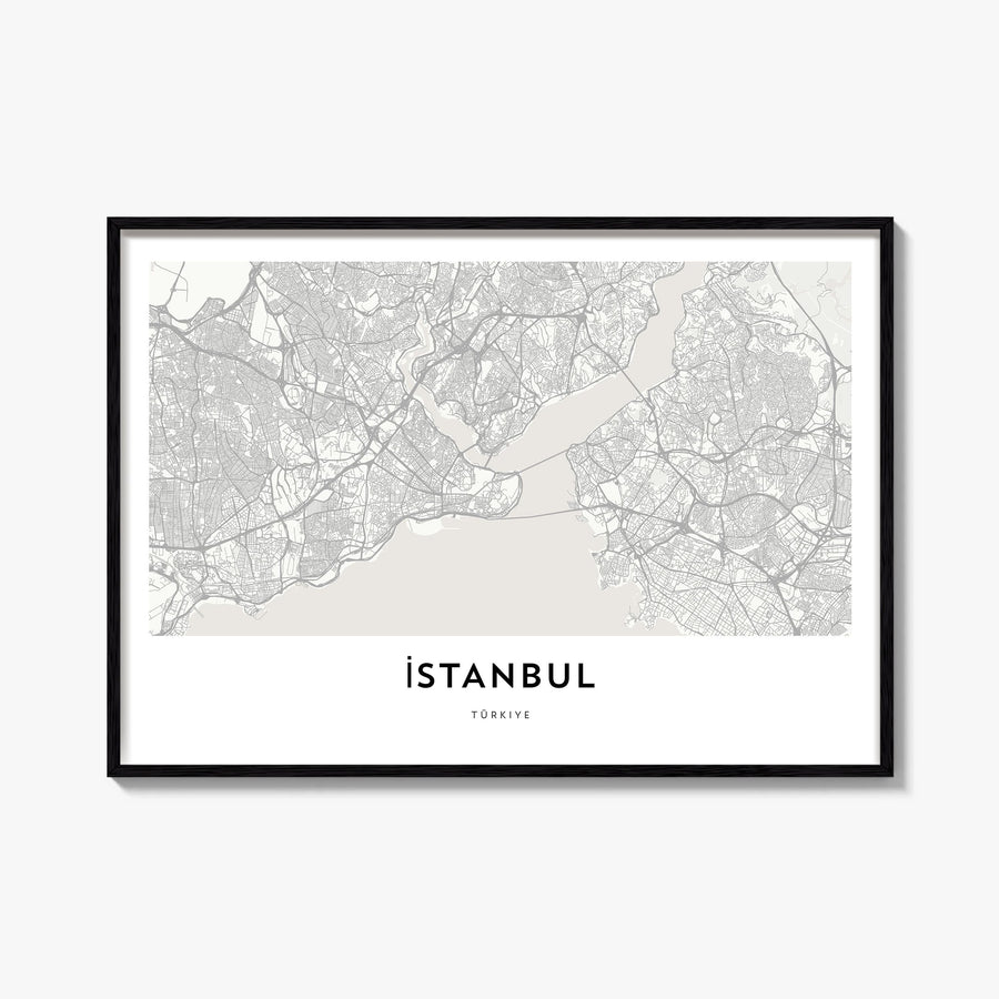 Istanbul black & white map poster of Türkiye – horizontal wall art, unframed print shown in interior mockup