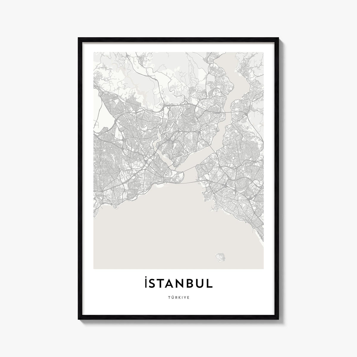 Istanbul black & white map poster of Türkiye – vertical wall art, unframed print shown in interior mockup