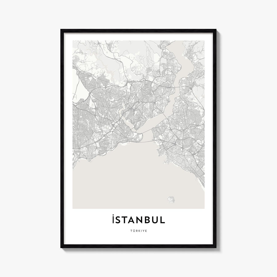 Istanbul black & white map poster of Türkiye – vertical wall art, unframed print shown in interior mockup