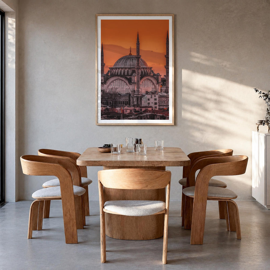 Istanbul no. 1 colorful photo poster of Türkiye – vertical wall art in natural wood frame with white border, hanging on wall